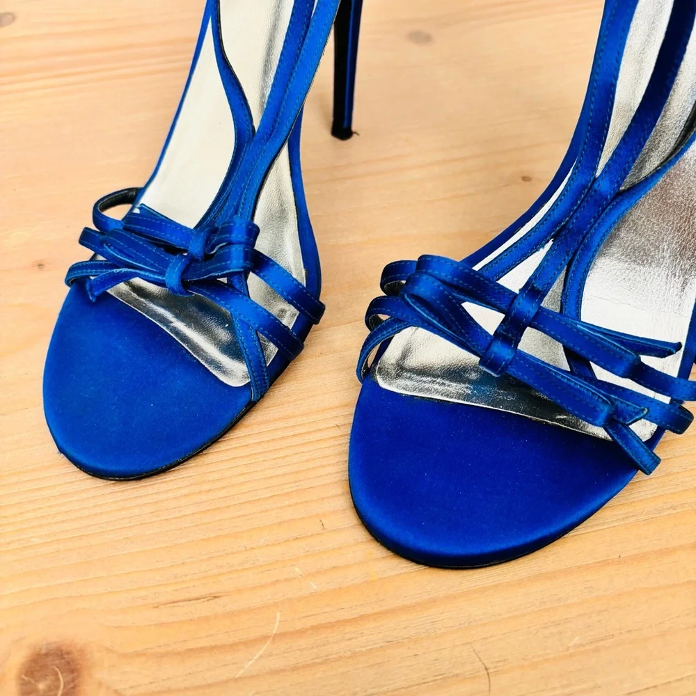 Stuart Weitzman Royal Blue Satin Strappy Heels Pumps‎ Women’s Size 10M Designer